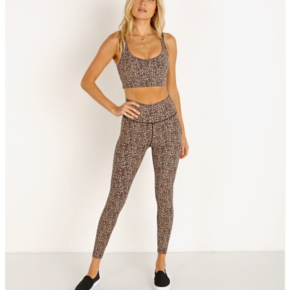 Varley Luna Leggings Edris Bra Top Set Mini Leopard Medium M